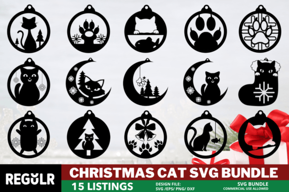 Christmas Cat Ornaments SVG Bundle