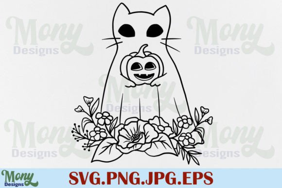 Floral Ghost Cat Halloween SVG