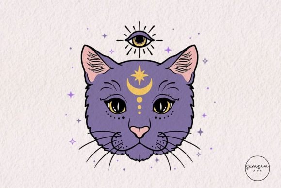 Mystical Cat Moon SVG